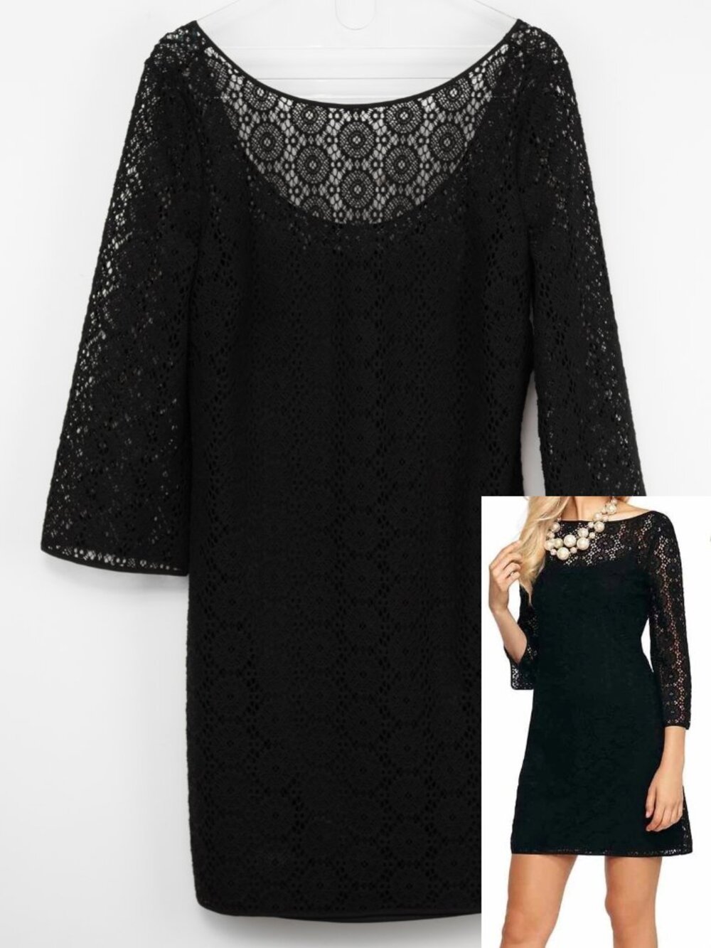 Lilly Pulitzer Topanga Dress Crochet Knit Lace Tunic Black Breakers Size Large